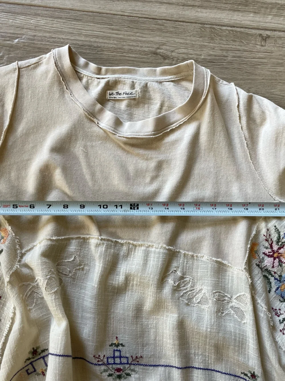 Free People Cream Embroidered Handkerchief Hem Tunic Top XS